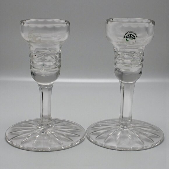Galway Irish Crystal Candle Holders With Intricate Design - Set Of 2 - Picture 1 of 5